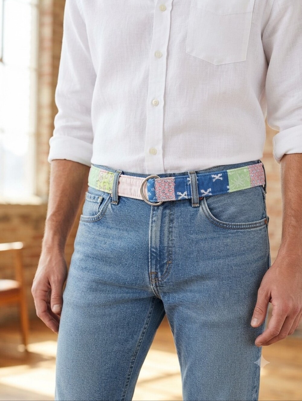 Vineyard Vines Men’s Patchwork Multicolor Fabric Belt Size Small